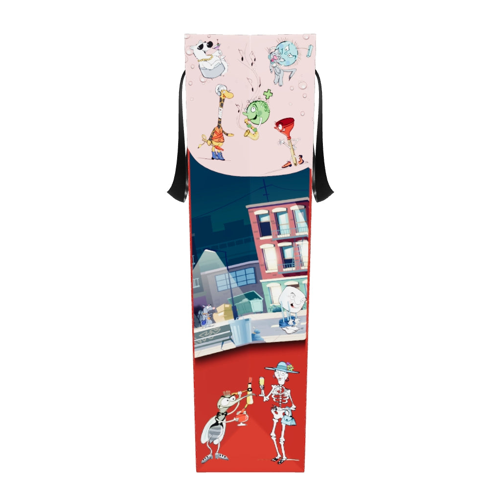 In the swimsuit section of a well appointed department store there are two well dressed cows standing beside a rack of bathing suits. The cows udders are clearly visible as their clothes only cover the upper portion of their bodies. One of the cows has removed an item from the dislay and is holding up a polka dotted thong bikini bottom. The bikini bottom has four cavities that perfectly accomodates the cows four udders. The second cow is looking intently at her friend over the top of her glasses with